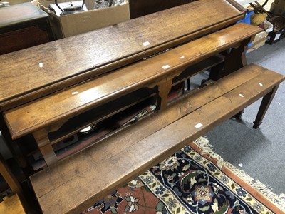 Lot 618 - An oak bench, two plank top, square tapering...