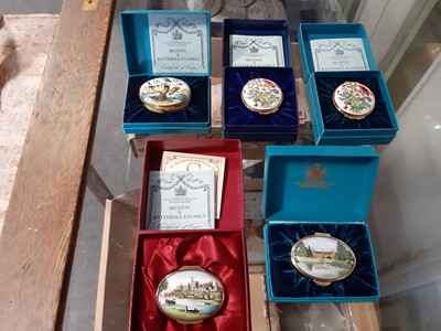 Lot 93 - Ten Bilston & Battersea enamel boxes and another Staffordshire Enamel box of Maidwell Hall