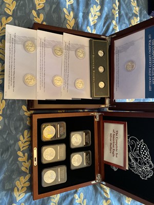 Lot 416 - The Complete Set of American Eagle Silver Dollars, cased, and other American collectors issue coins.