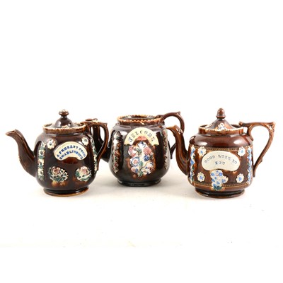 Lot 29 - Three Bargeware teapots
