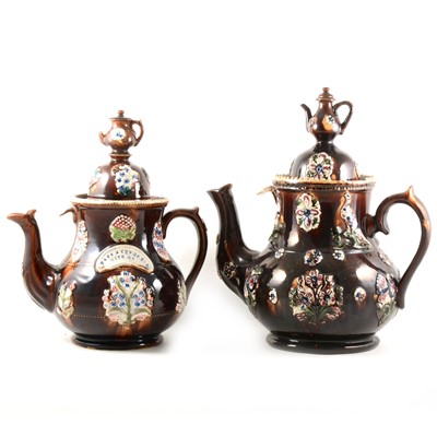 Lot 53 - Two large Bargeware teapots