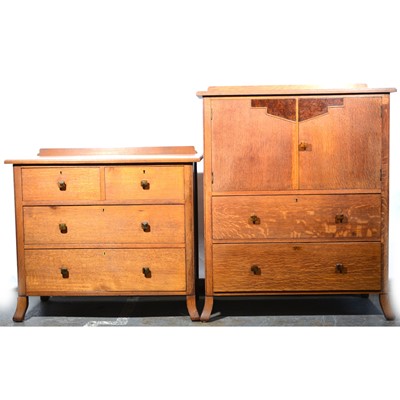 Lot 520 - Maple & Co oak and walnut bedroom suite