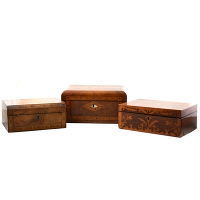 Lot 230 - A Victorian rosewood and marquetry box, and two Tunbridge ware boxes.