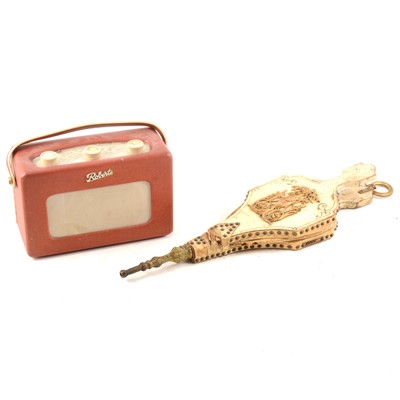 Lot 199 - A Roberts model R200 transistor radio; and a pair of ornamental bellows.