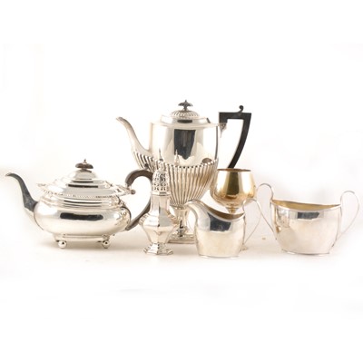 Lot 257 - A George III style plated three-piece teaset, and other plated wares