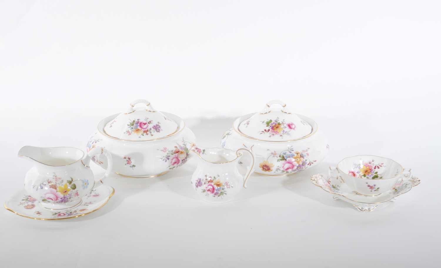 Lot 91 - An extensive Royal Crown Derby bone china dinner service, Derby Posies pattern