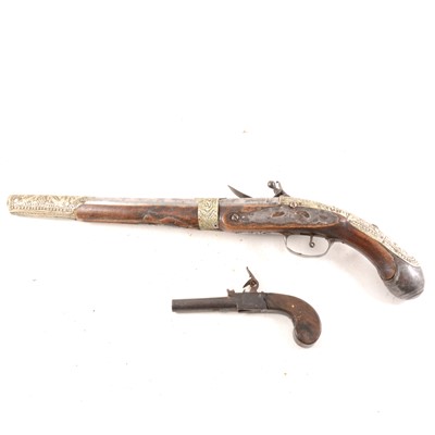 Lot 158 - A small muzzle-loading boxlock pistol by Archer of London, and larger Turkish decorative pistol
