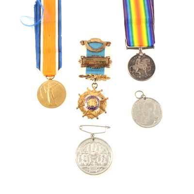 Lot 195D - Masonic jewel - Order of Buffalo, silver gilt; two Great War medals for Cpl J W Ashton 5th London Reg