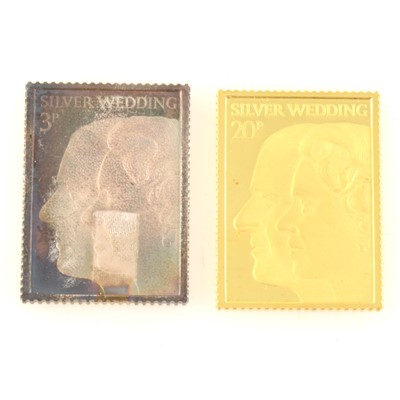 Lot 390 - The Royal Wedding Stamp Replicas - a cased set in silver and 22 carat gold.