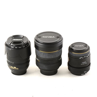 Lot 172 - Three camera lenes; Sigma 12-24mmD wide angle lens, etc.