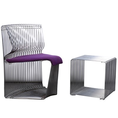 Lot 648 - A 'Pantonova' wire-framed chair and a similar cube sidetable, designed by Verner Panton
