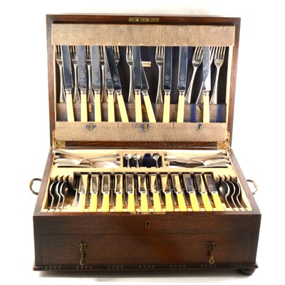 Lot 190 - A canteen of nickel-plated cutlery, in an oak canteen box