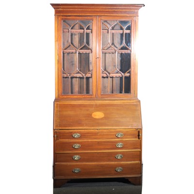 Lot 626 - An Edwardian inlaid mahogany bureau bookcase