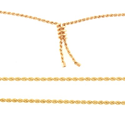 Lot 386 - Two 9 carat yellow gold rope chain necklaces.