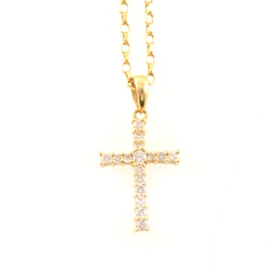 Lot 380 - A diamond set cross and chain.