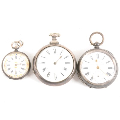 Lot 405 - A silver pair case pocket watch, open face pocket watch and fob watch.