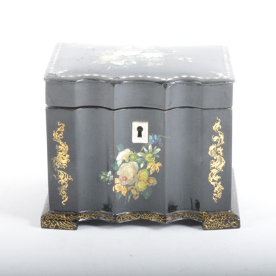 Lot 129 - A papier-mache twin compartment tea caddy by Clay of King St. Covent Garden.