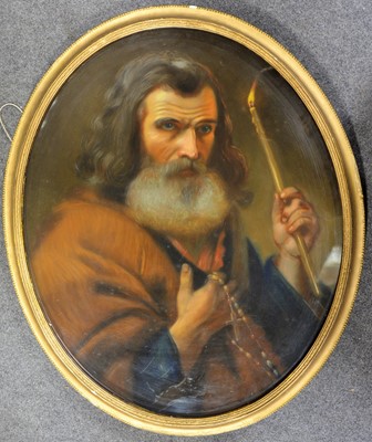 Lot 446 - Continental School, A Mendicant, pastel drawing, oval, 70cm x 57cm.