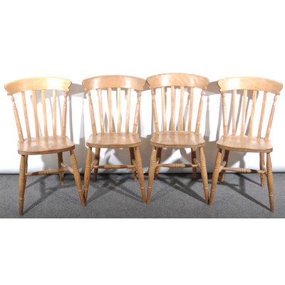 Lot 642 - Set of six beechwood lathe-back kitchen chairs