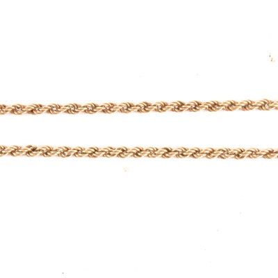 Lot 381 - A 9 carat yellow gold rope link chain.