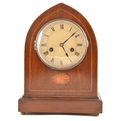 Lot 122 - Edwardian inlaid mahogany lancet-shape mantel clock