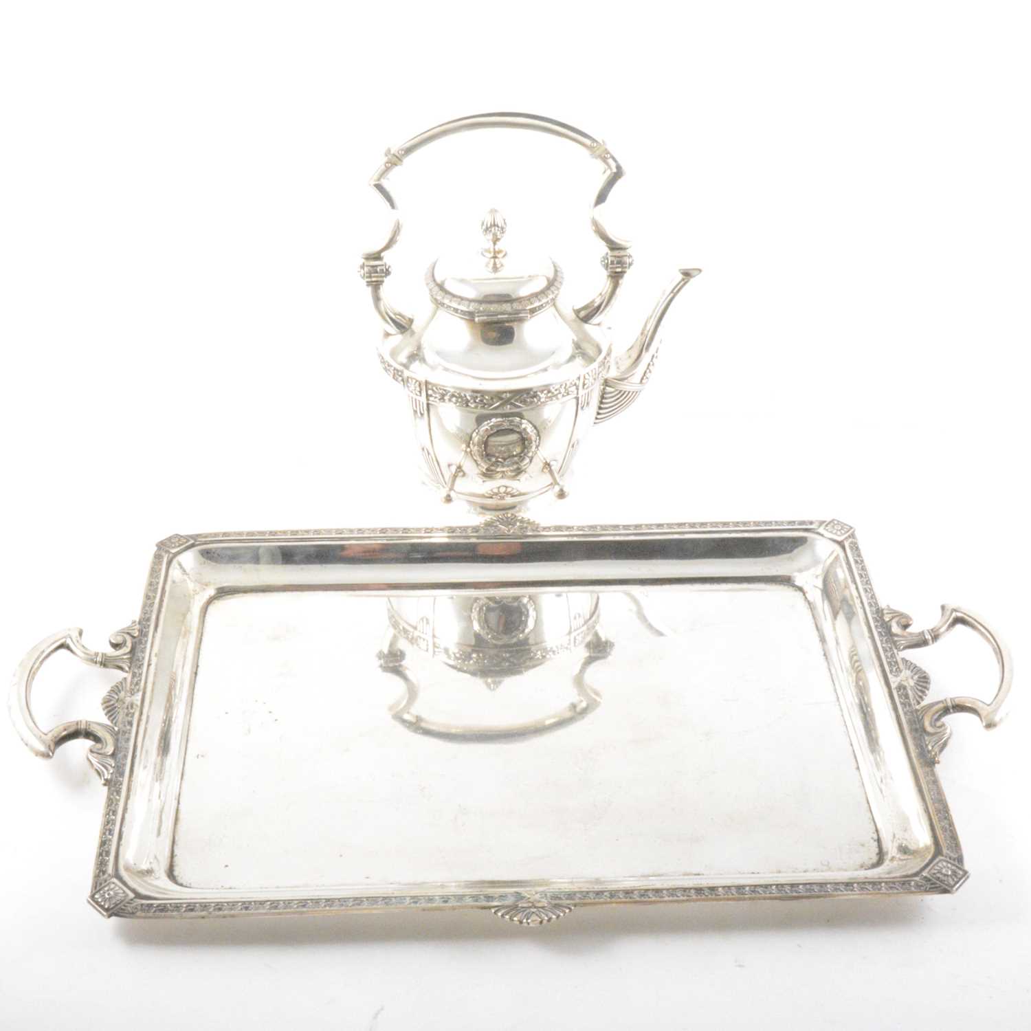 Lot 296 - German silver tea tray and kettle, 800 Standard, Posen