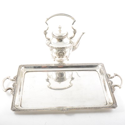 Lot 296 - German silver tea tray and kettle, 800 Standard, Posen