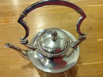 Lot 296 - German silver tea tray and kettle, 800 Standard, Posen