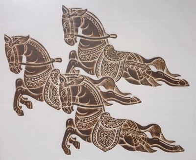 Lot 488 - Two Indian relief prints of horses and elephants