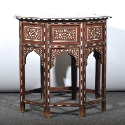 Lot 599 - Indian teak wood and ivory inlaid occasional table