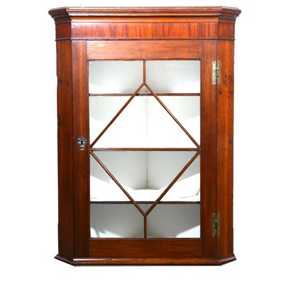 Lot 491 - Georgian oak and mahogany hanging corner cabinet