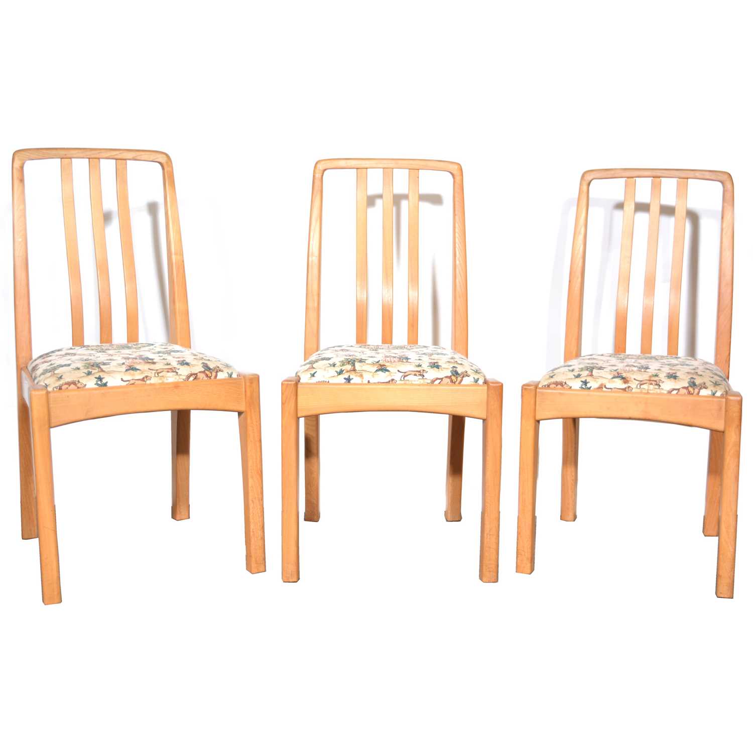 Lot 448 - Set of six modern light oak dining chairs