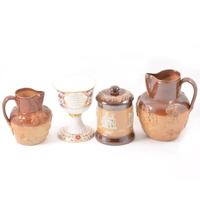 Lot 28 - Two boxes of decorative ceramics, including a Doulton Lambeth tobacco jar