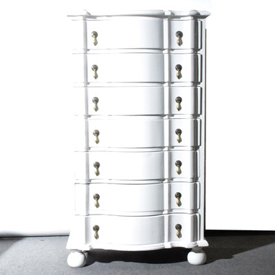 Lot 468 - White painted serpentine tallboy chest of drawers