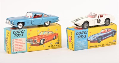 Lot 133 - Corgi Toys; two, no.324 Marcos 1800, no.241 Ghia L.6.4.