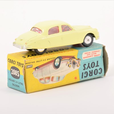 Lot 134 - Corgi Toys; no.208S Jaguar 2.4 litre Saloon, fitted suspension, lemon yellow body with red seats, in original box with leaflet.