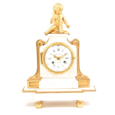 Lot 237 - A Louis XVI ormolu and white marble mantel clock
