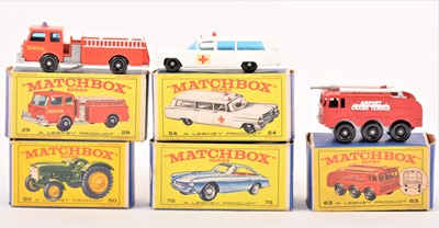 Lot 142 - Matchbox Lesney 1-75 series; three no.29 no.54 no.63 and two empty boxes.