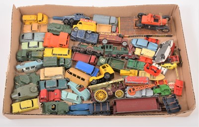 Lot 145 - Matchbox Toys 1-75 series and others; a tray of loose playworn model cars and vehicles