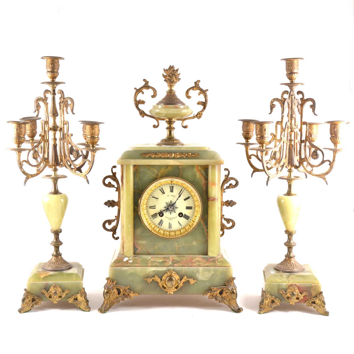 Lot 109 - French onyx and gilt metal three-piece clock garniture