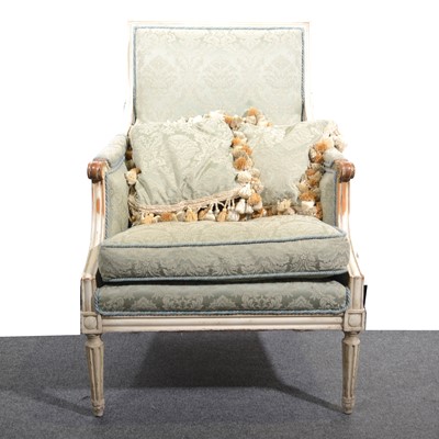 Lot 457 - A Louis XV painted bergere armchair