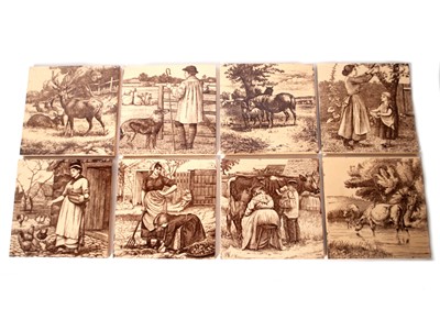 Lot 510 - Eight 6-inch Victorian art pottery tiles, designed by William Wise for Minton