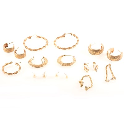 Lot 235 - A collection of gold earrings for pierced ears.
