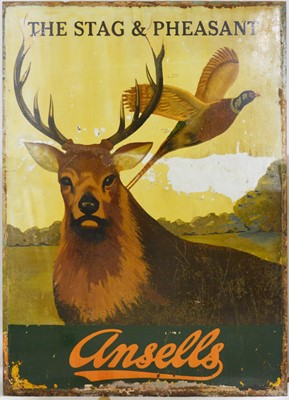 Lot 205 - Hand-painted pub sign "The Stag and Pheasant", Ansell's brewery, 110cm x 81cm.