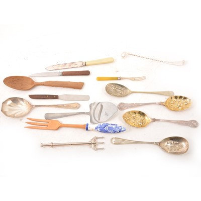 Lot 164 - A quantity of silver, white metal and electroplated cutlery and other implements.