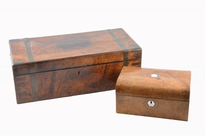 Lot 190 - A walnut sewing box and brass bound writing slope.