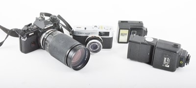 Lot 146 - Olympus OM4 SLR camera with Tamron 200mm lens etc