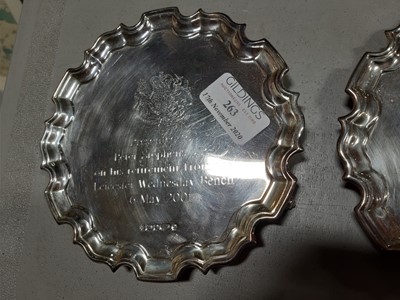 Lot 263 - Pair of silver waiters, small salver and an oval stand