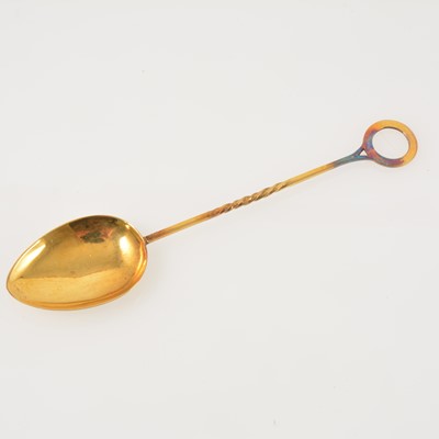 Lot 383 - A yellow metal teaspoon marked 9ct, 21cm, approximate weight 7gms.