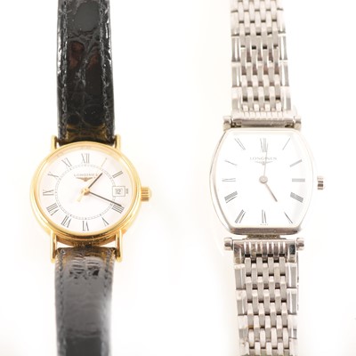 Lot 296 - Longines - two wrist watches, one boxed and running.